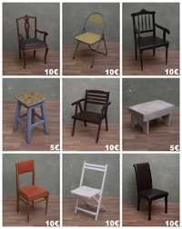Cadeiras e bancos retro vintage antiguidade