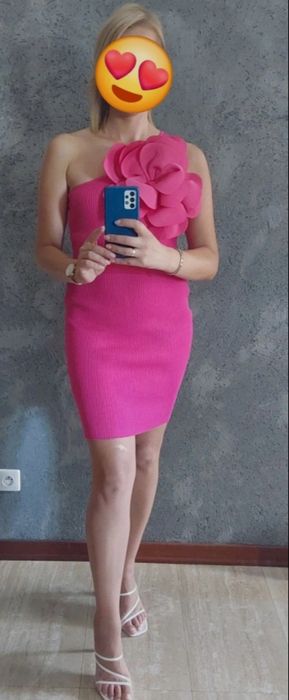 Sukienka letnia elegancka kwiat 3d Andżela nowa bez metki kremowa