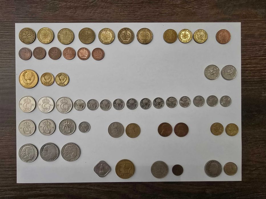 Zestaw 56 monet ZSRR/RFN/Szwecja/Francja/Polska/Czechy/Hiszpania/Indie