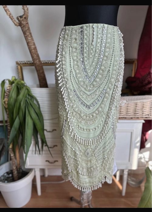 Asos luxe cekinowa spódnica midaxi midi m 38 L  40 miętowa
