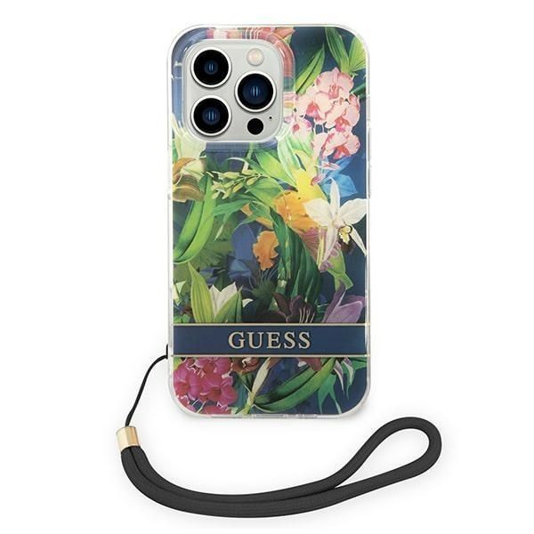 Etui Guess Flower Strap dla iPhone 14 Pro Max 6,7" - Niebieski