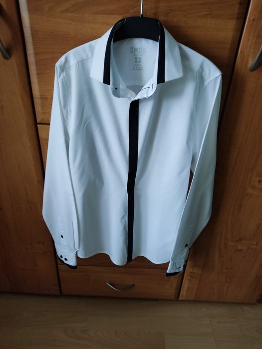 2x koszula męska młodzieżowa biała z długim rękawem XS 36 typu SLIM