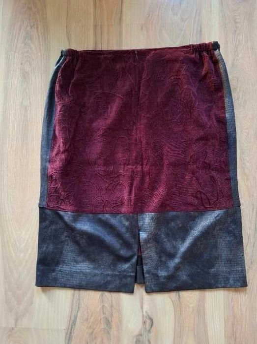 XL 42 vintage szara bordowa spódnica skóra skórzana zimowa na zime