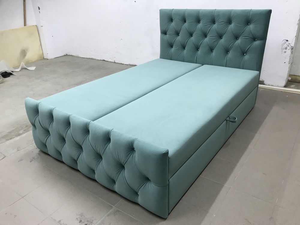 łóżko Tapicerowane chesterfield Pikowane Kryształkami+ materac