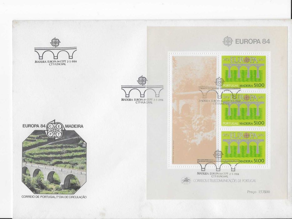 3 FDC BLOCO 37, 46 E 66, EUROPA Madeira 1981, 1982 e 1984