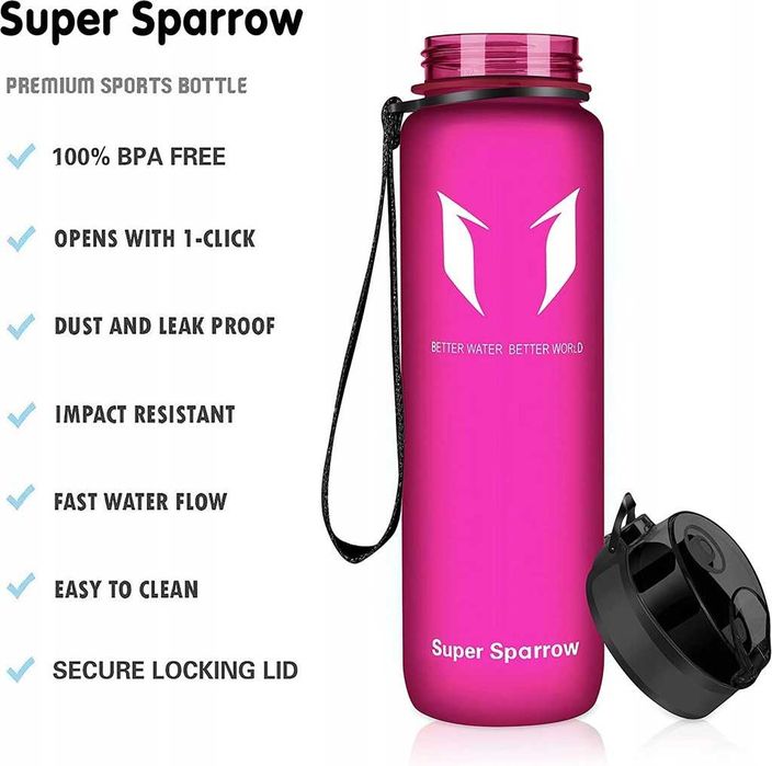 Sportowa butelka wody Super Sparrow 1l różowa