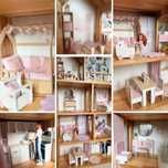Drewniany domek i meble dla lalki barbie zestaw