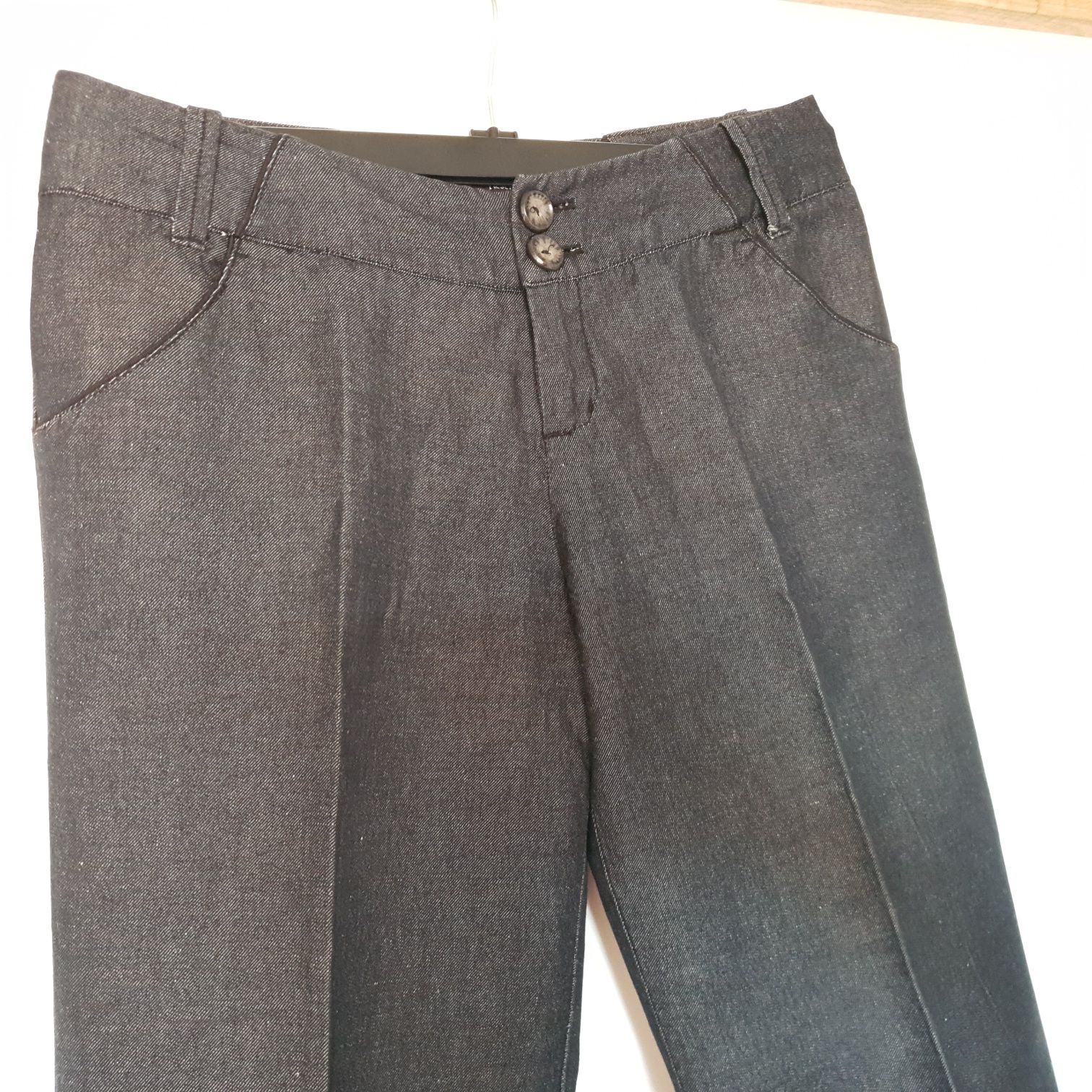 Spodnie jeansy  z lnu i bawełny / szeroka nogawka