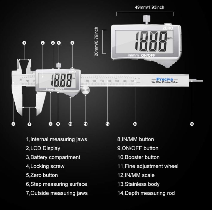 Preciva FRDM730002 Suwmiarka Cyfrowa