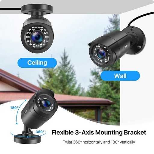 Câmara Zosi CCTV preto Kit Videovigilância + Cabo vídeo BNC Coaxial