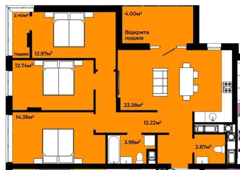 Продаж 3-кімнатної квартири в новобудові по вул. Трускавецькій