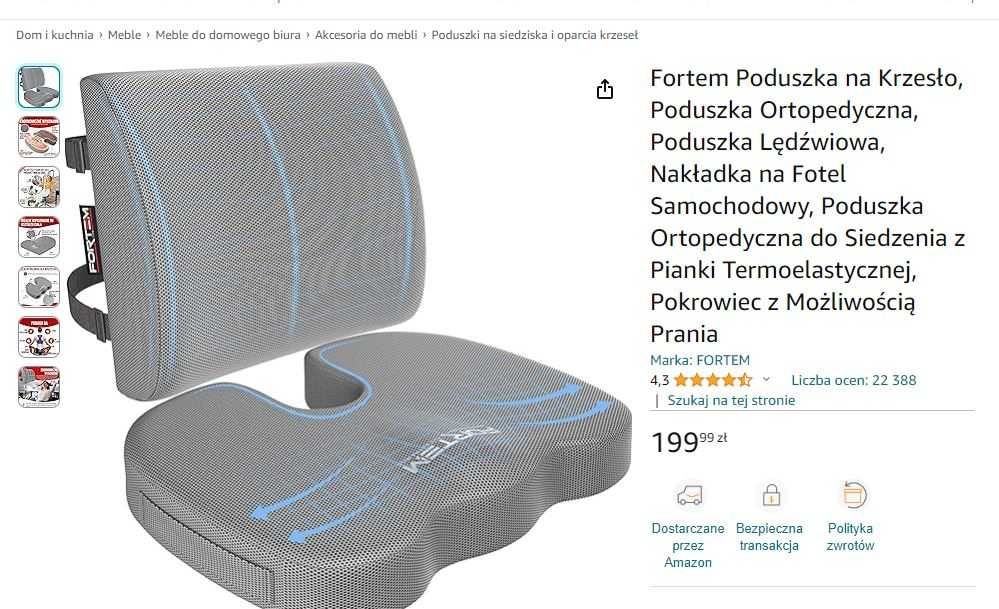 Nowe poduszki na krzesło memory Fortem szary komplet na bóle kręgosłup