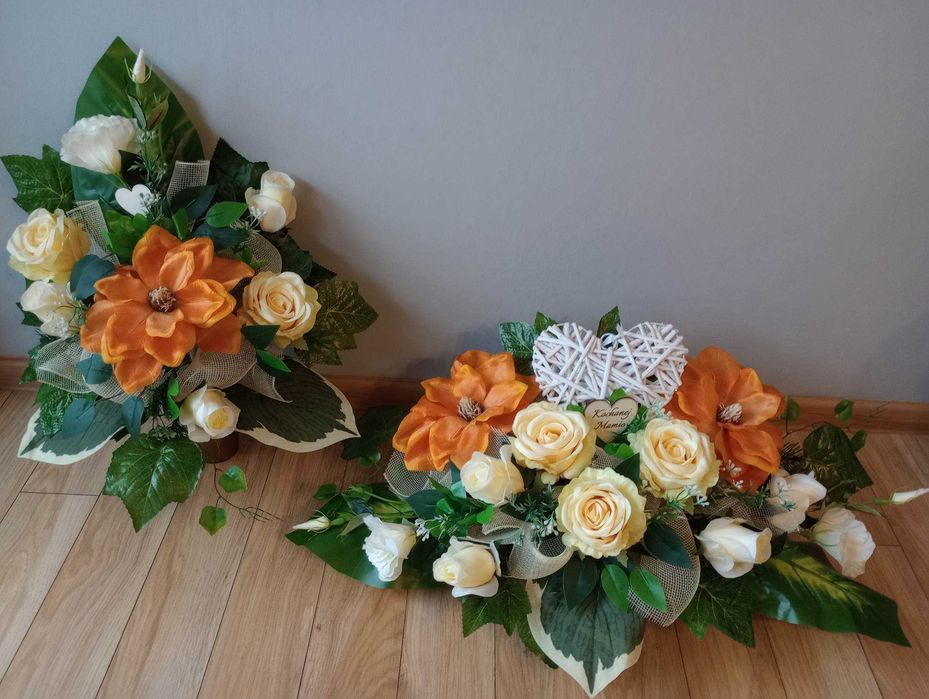 Komplet na grób KWIATY kompozycja+ bukiet do wazonu