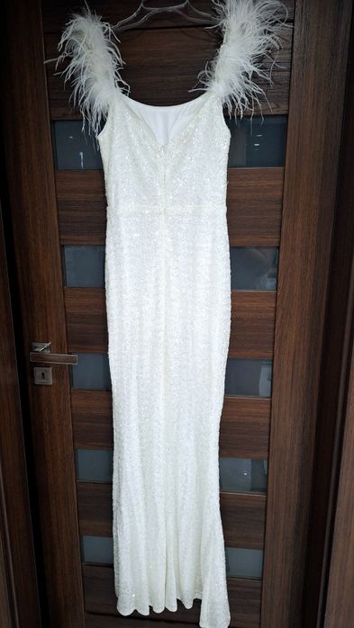 Sukienka maxi ślubna rybka pióra r. 38