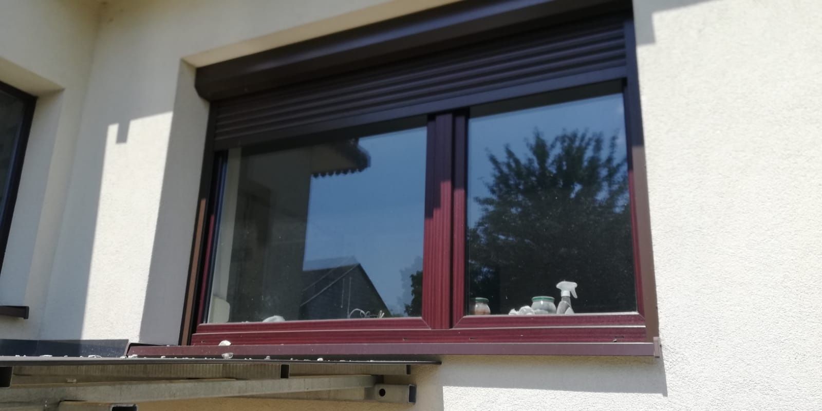 Okno plastikowe brązowe  214x140 brązowe mahoń aluplast
