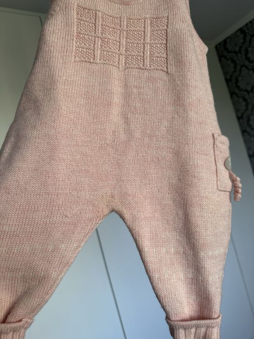 Wełniane spodnie merino na szelki ogrodniczki 62 68 74 cm Lillelam