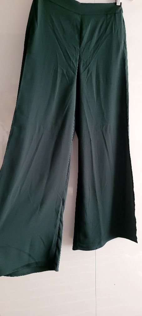 NOWE Spodnie z szeroką rozciętą nogawką h&m rozm.38 butelkowa zieleń