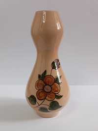 Brązowy, duży wazon z motywem kwiatów PRL