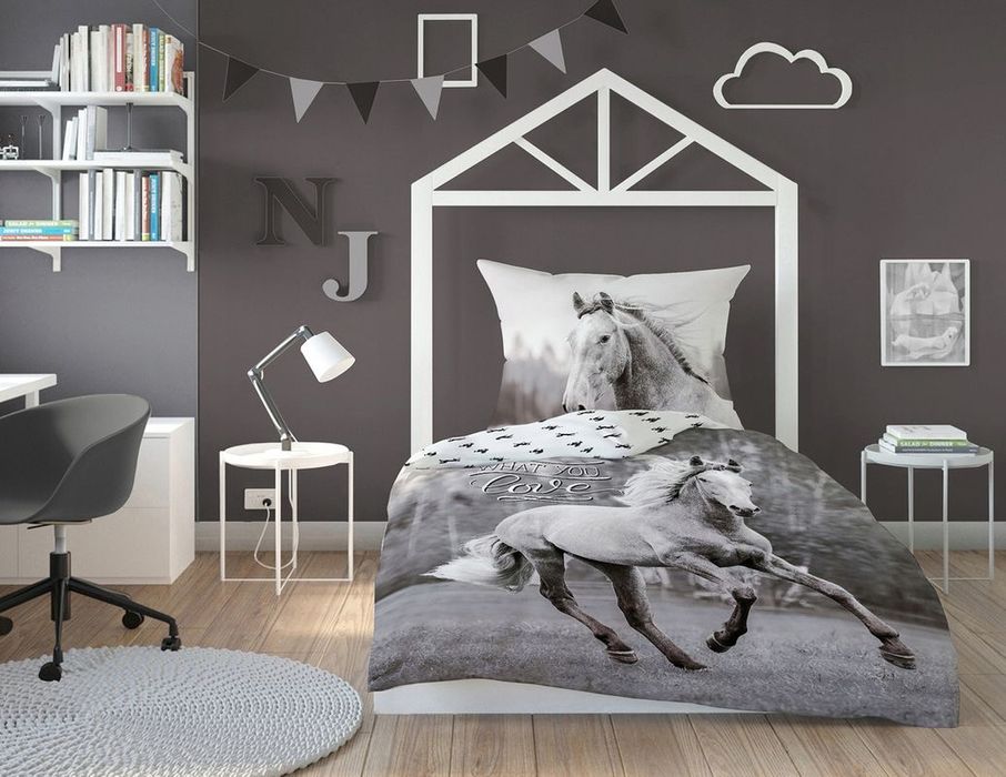 Pościel Bawełniana 140x200 komplet 1x poszewka 70x80 młodzieżowa koń