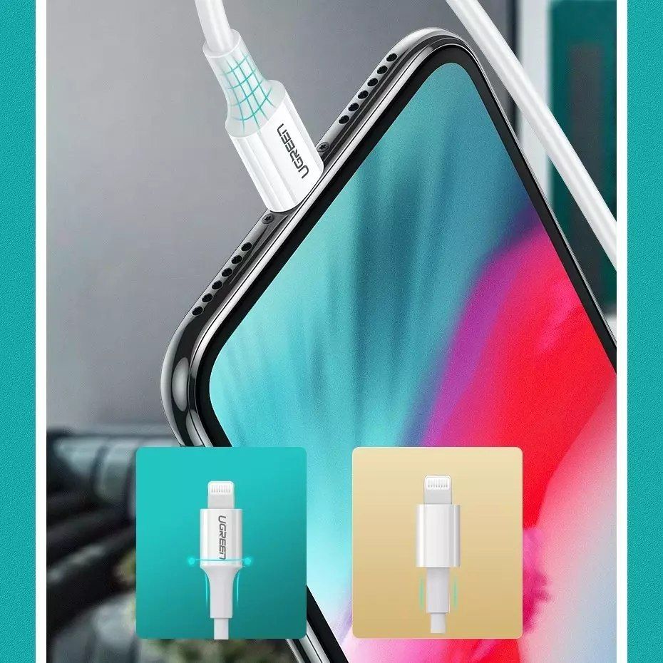 ugreen kabel usb typu c - lightning mfi 1m 3a 18w bílý (10493)