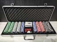 Игровой набор Покер на 500 фишек с номиналом в алюминиевом кейсе Poker