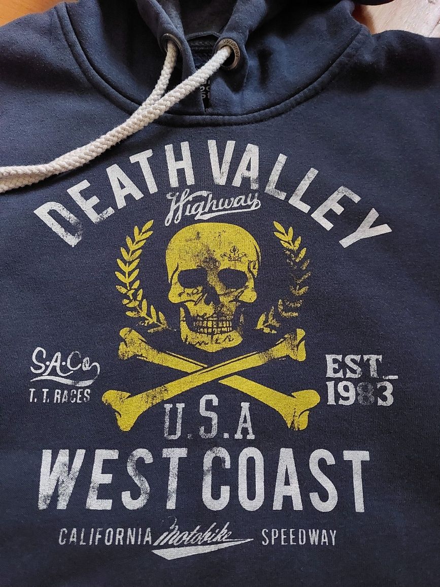 Bluza z kapturem XS S M męska czaszka granat death valley