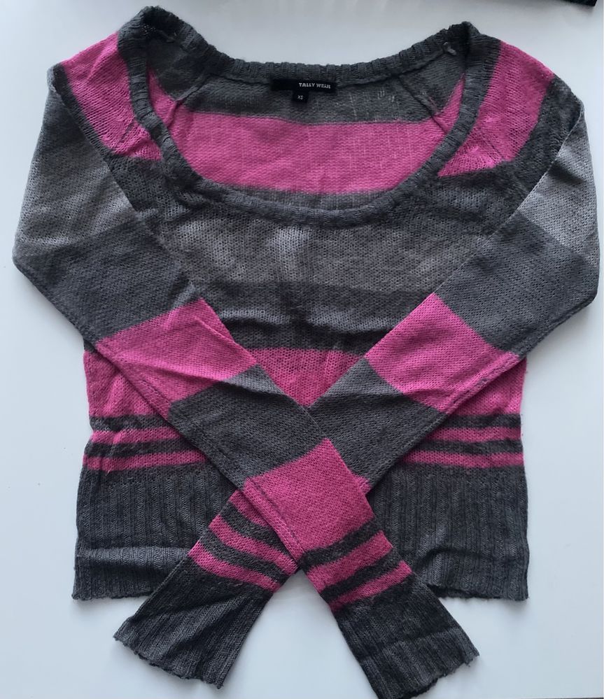Sweter w paski, szaro-różowy, tally weijl, xs