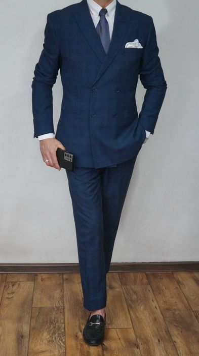 Garnitur Dwurzędowy Isaac Dewhirst Rozmiar 50 Kolor Granat Krata