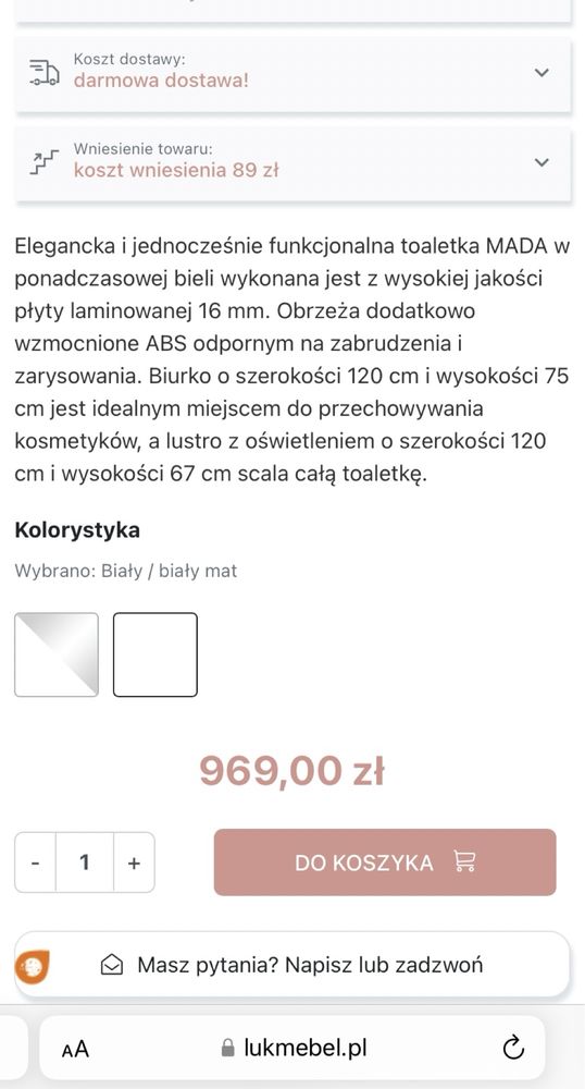 Toaletka mada z lustrem biurko