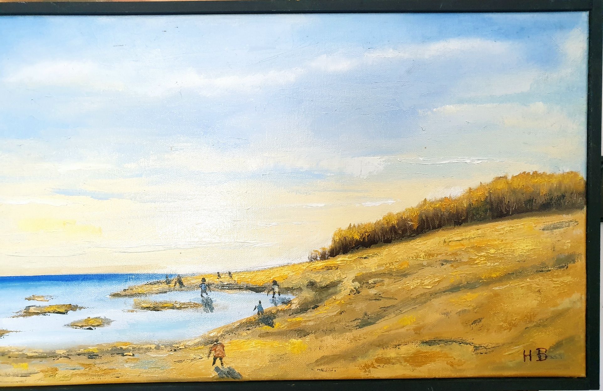 Paisagem marítima em óleo sobre tela - assinada H.B.