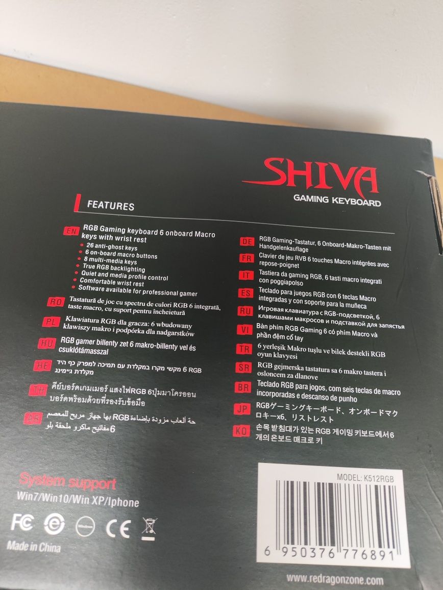 Klawiatura gamingowa redragon LED RGB shiva k512rgb