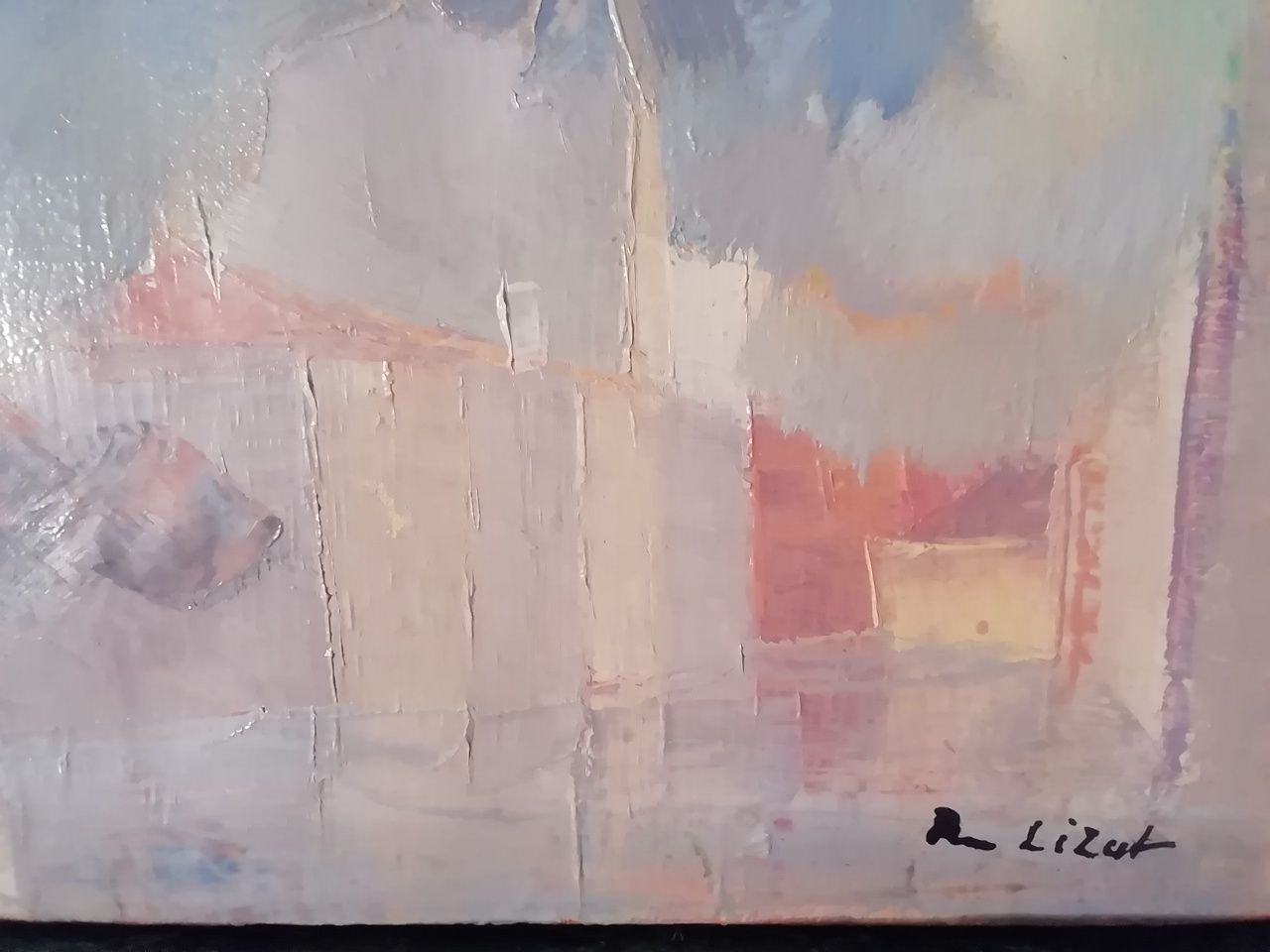 Obraz Lublin sygn. Lizut R. Płótno olej wym. 30x20 cm. Ostatnie pracę