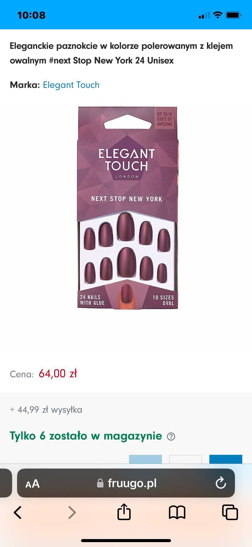 Sztuczne paznokcie tipsy Elegant Touch London 24 Nails with Glue brąz