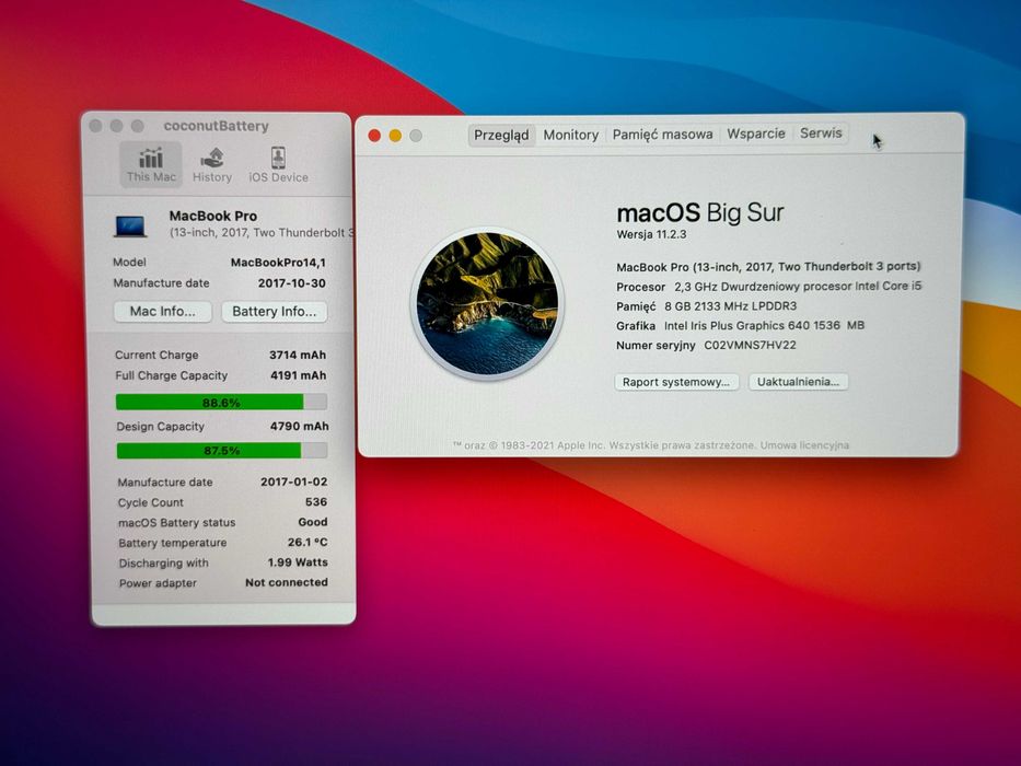 MacBook Pro 13 2017 i5 8GB RAM 128GB SSD Space Gray Gwarancja
