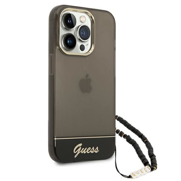 Guess Etui Translucent Pearl Strap do iPhone 14 Pro 6,1" - Czarny