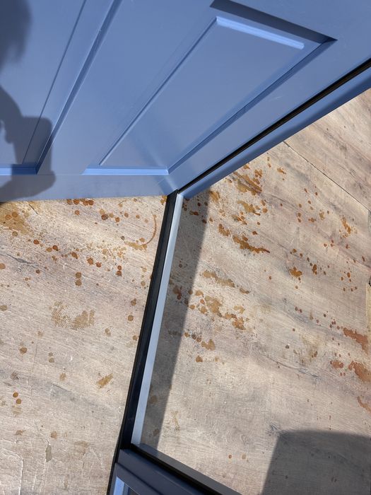 Drzwi zewnętrzne drewniane z doświetlem Montaż Cała Polska niebieskie