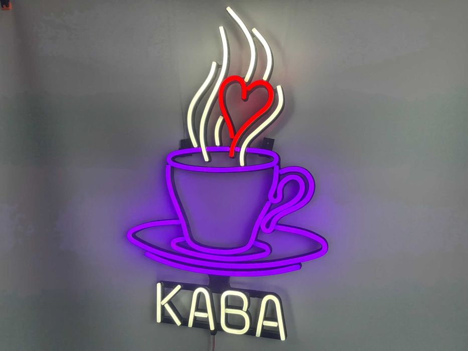 Неонова вивіска "Кава чашка" deep, 610*400 мм, світлодіодна