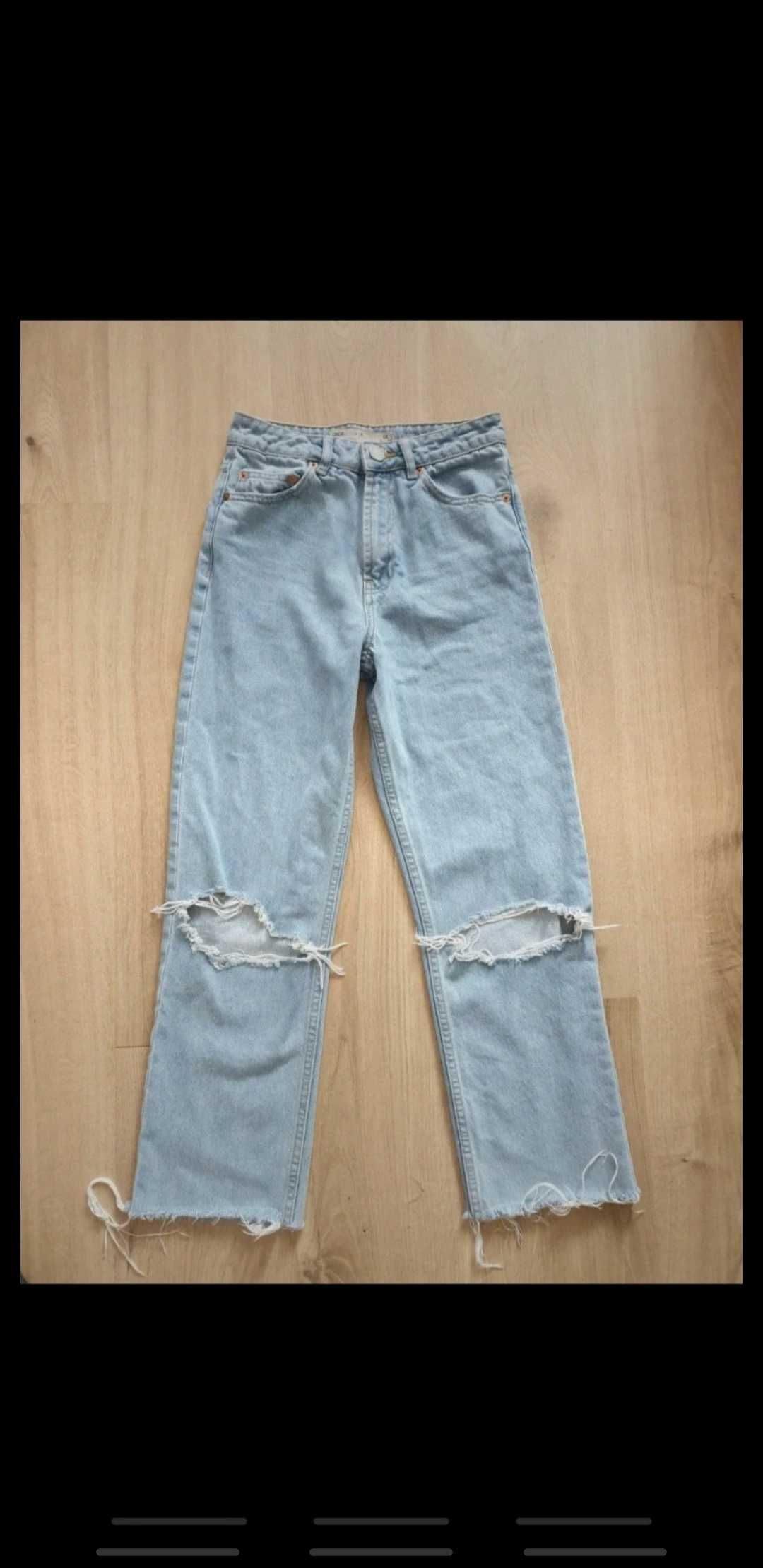 Jasnoniebieskie spodnie jeansowe Asos xs wysoki stan szeroka nogawka