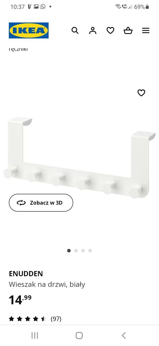 Wieszak Ikea Enudden nowy biały na drzwi