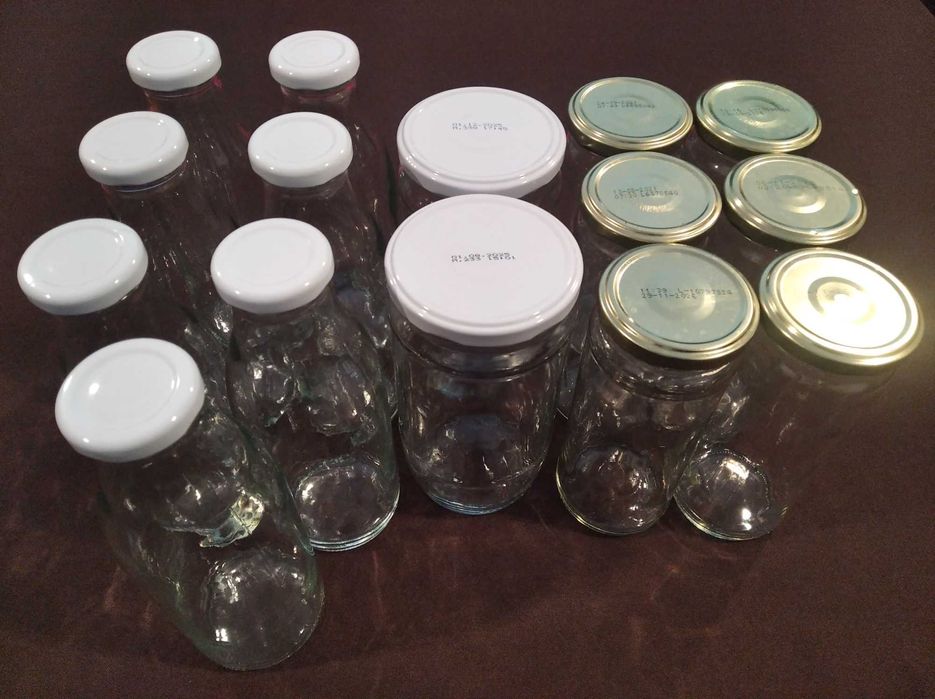 Lote de 15 frascos de vidro 450-750 mL com tampa metálica