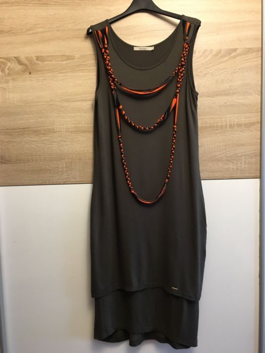 Sukienka monnari khaki orange warkocze sznury boho podwójna blaszka