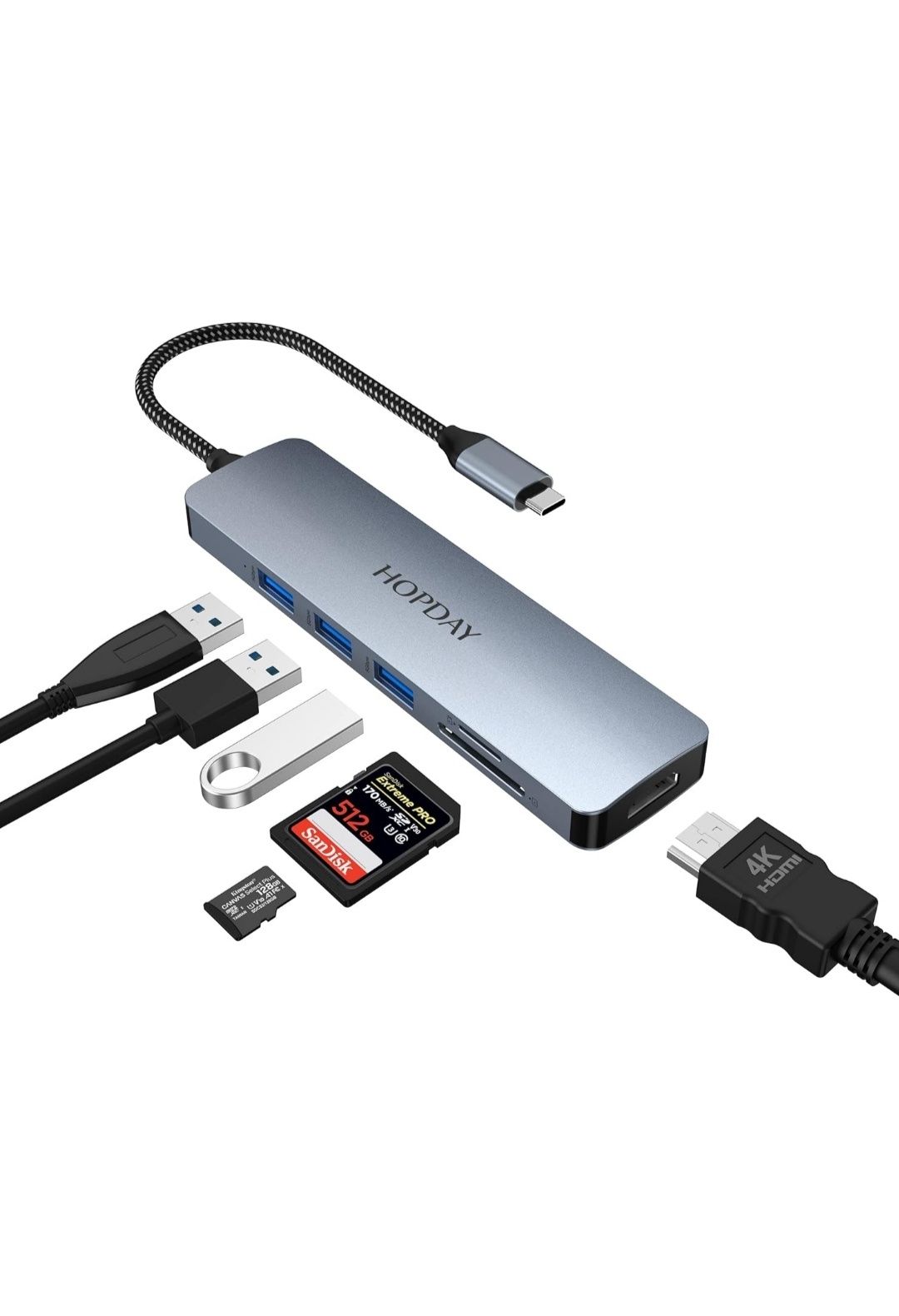 Adapter 6w1 HOPDAY USB-C,hdmi,USB,sd,tf