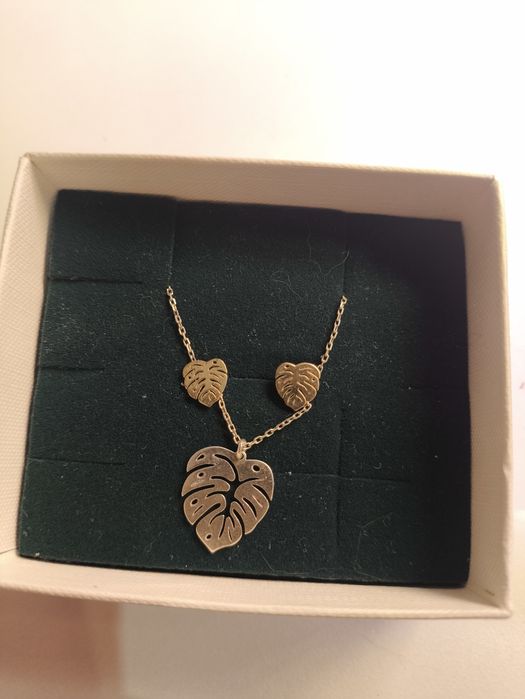 YES zestaw kolczyki+naszyjnik Monstera srebro 925 pozłacane