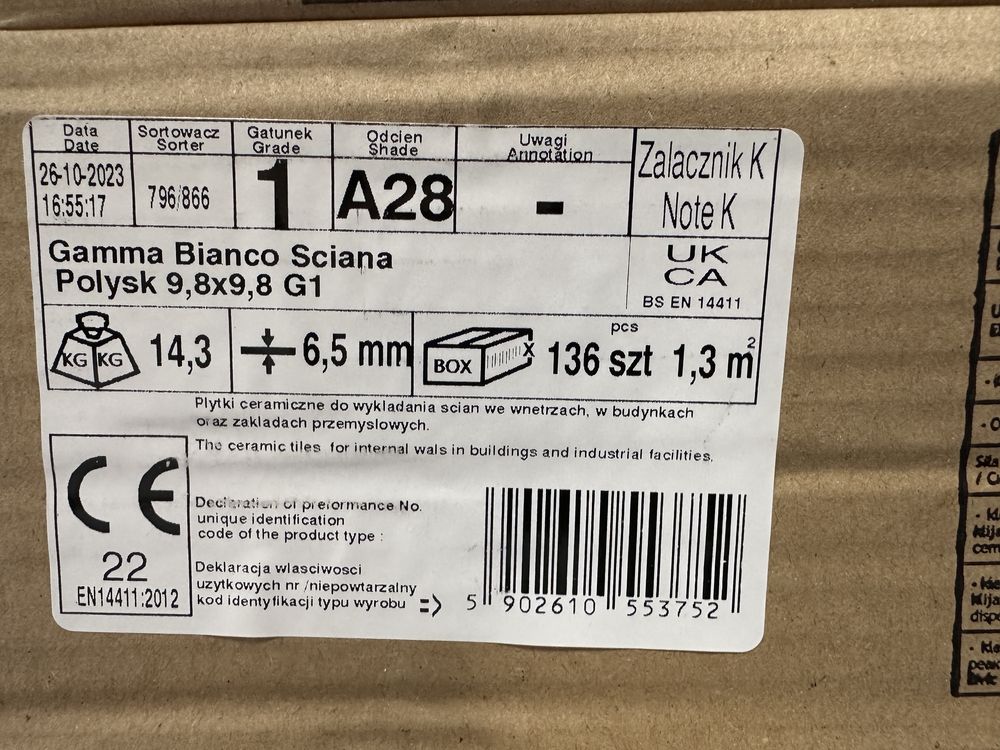 Paradyż Gamma Bianco Ściana Połysk 9,8X9,8 cm- płytka scienna