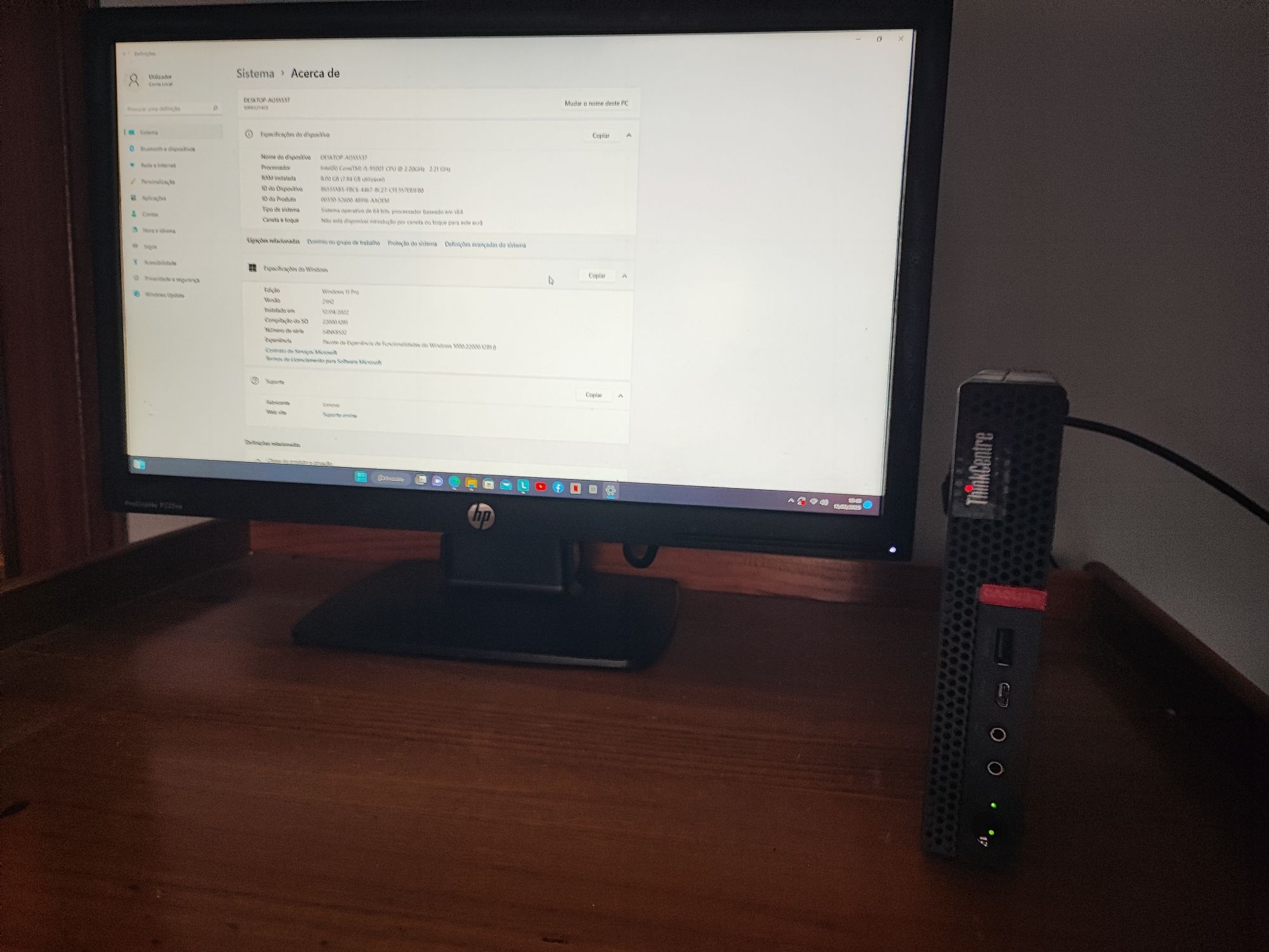 (PC+Monitor) Mini PC Lenovo M920q - USADO como novo - WINDOWS 11 LIC.