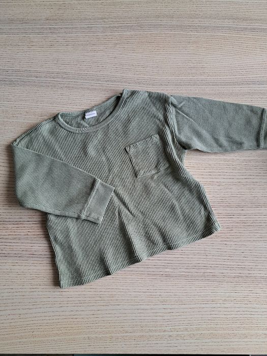 Koszulka h&m 86 top waflowy splot szałwiowy zielony długi rękaw