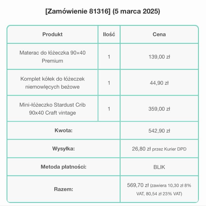 Mini łóżeczko woodies