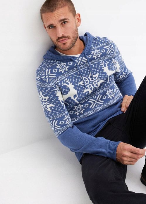 B.P.C sweter męski w norweski wzór z kapturem r.4XL