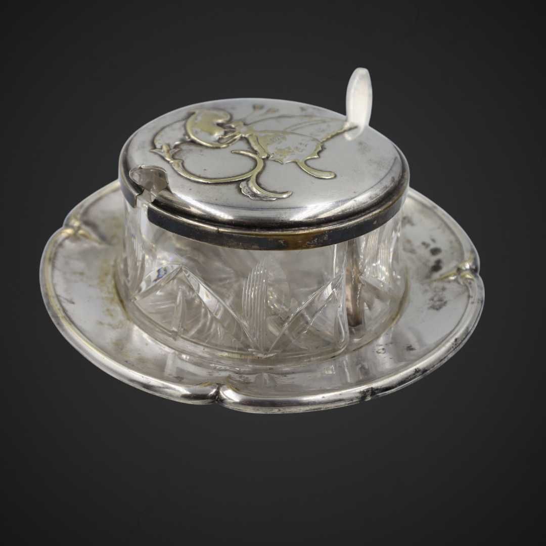 Podwójna cukiernica plater + kryształ vintage  b51/010475