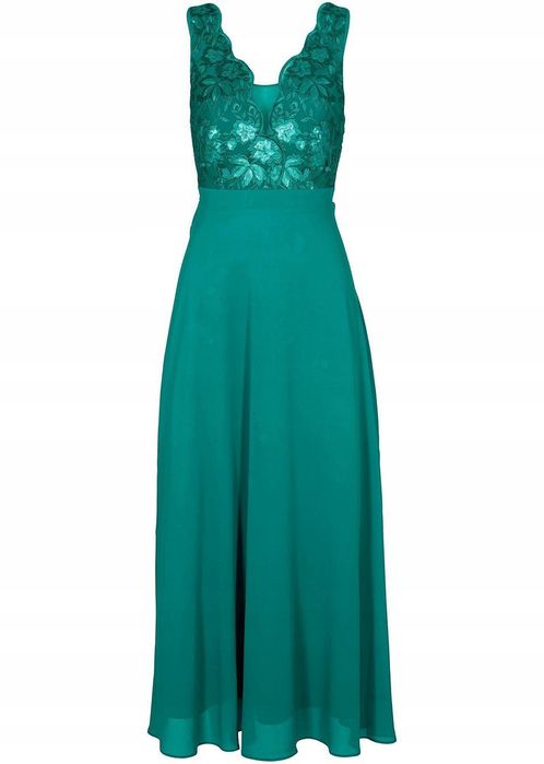 B.P.C sukienka szyfonowa długa zielona z cekinami PREMIUM ^44